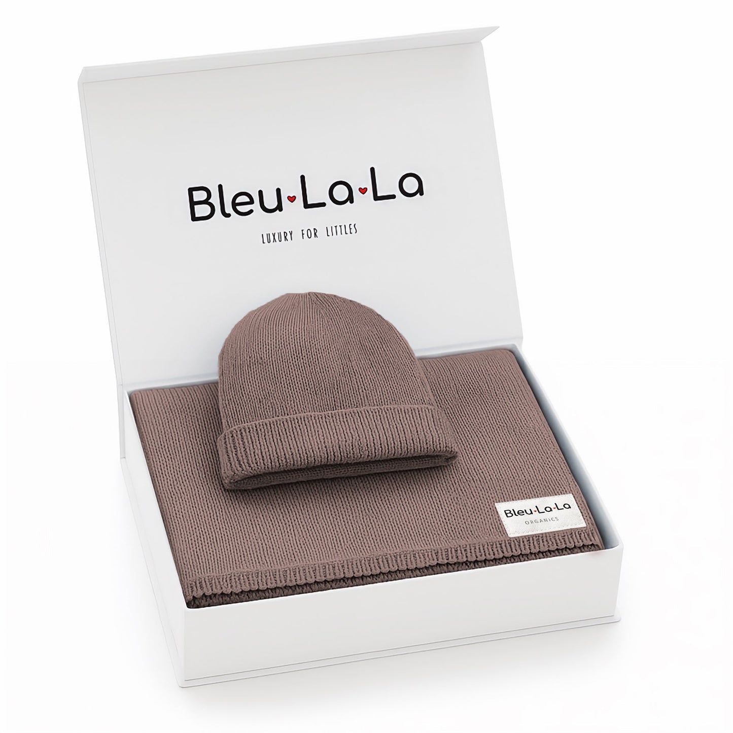 Baby Luxe Collection 100% Organic Cotton Luxury Knit Baby Blanket + Hat Set with Gift Box Bleu La La