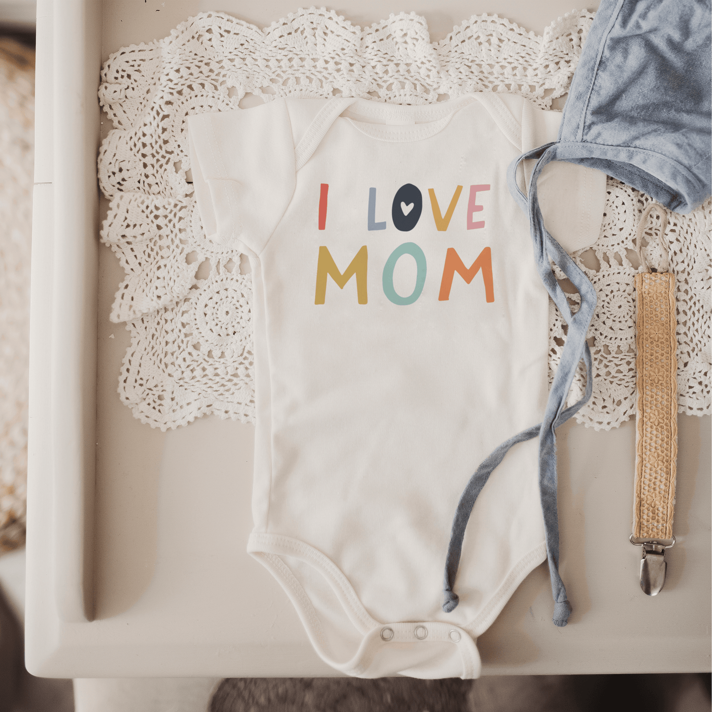 Baby Macrame Lounge Mat & Love Mom Bodysuit Bundle finn + emma