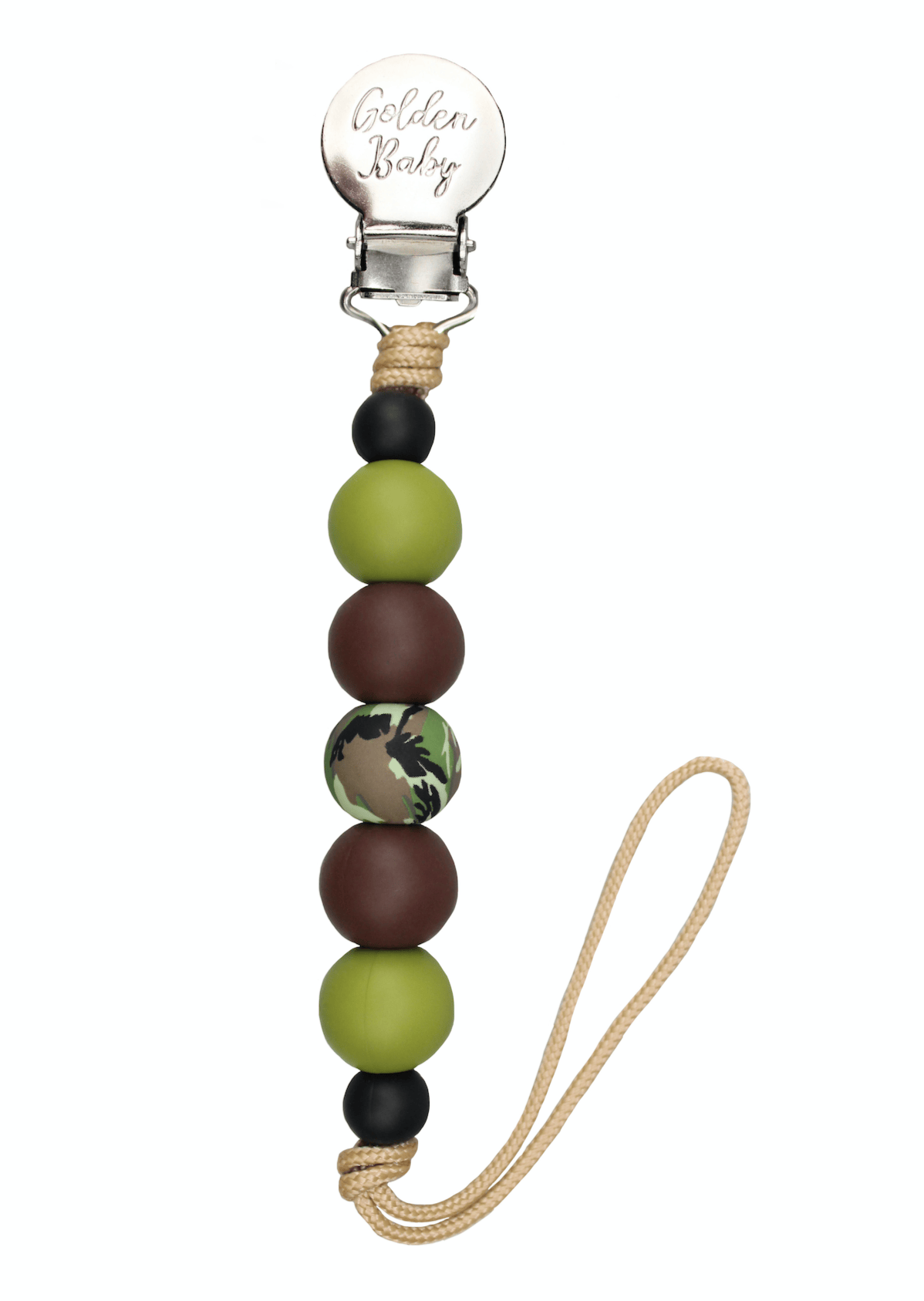 Baby Pacifier Clip // Camo Accent Golden Baby
