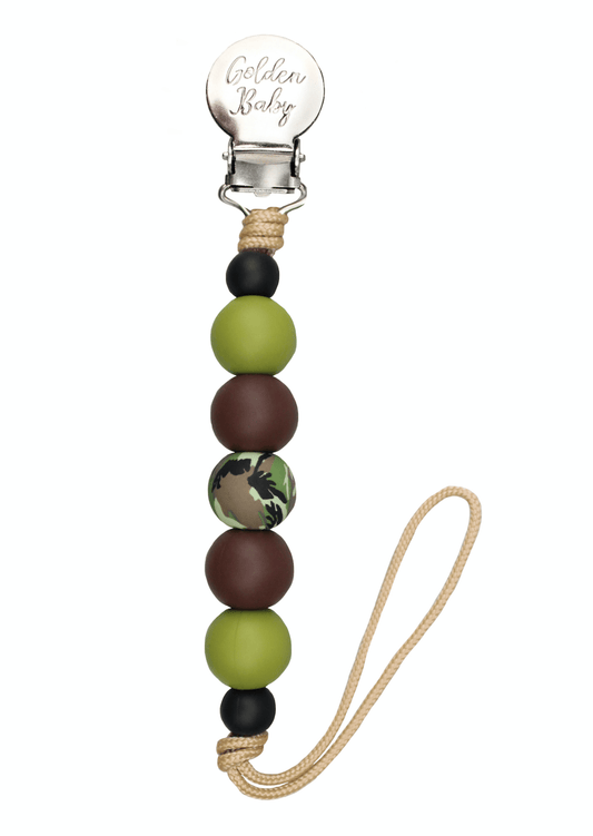 Baby Pacifier Clip // Camo Accent Golden Baby