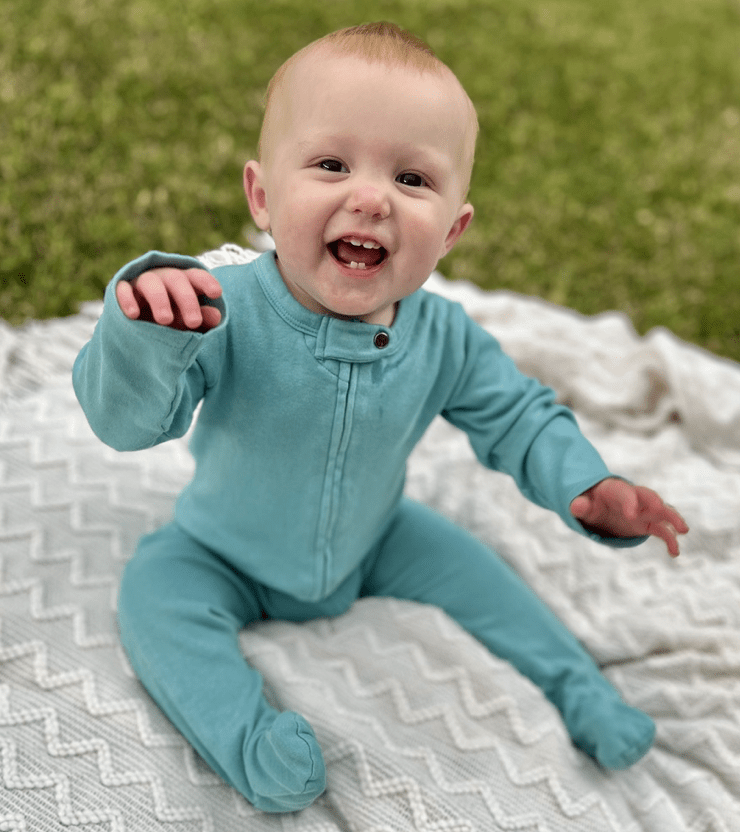 Baby footie | vintage aqua Finn + Emma