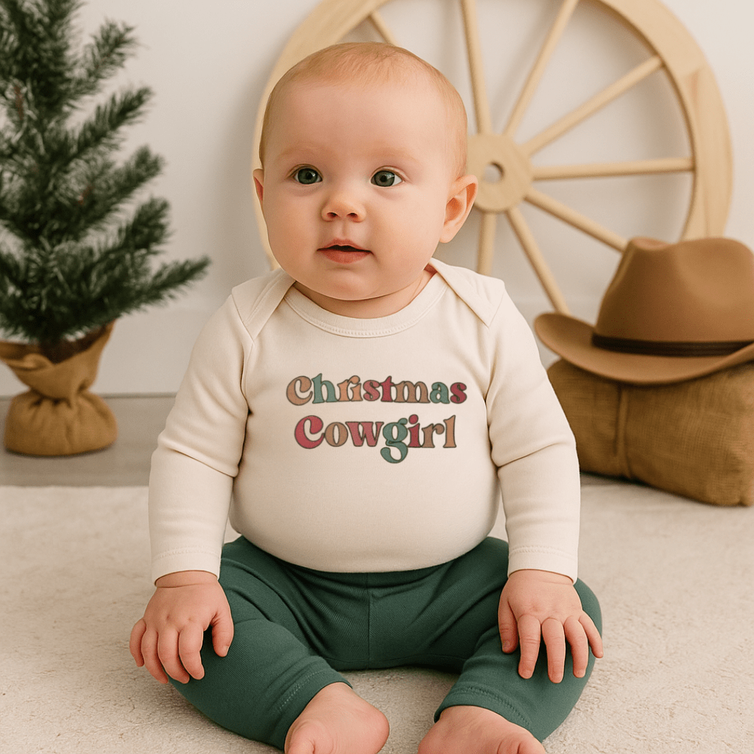 Baby long sleeve graphic bodysuit | christmas cowgirl finn + emma