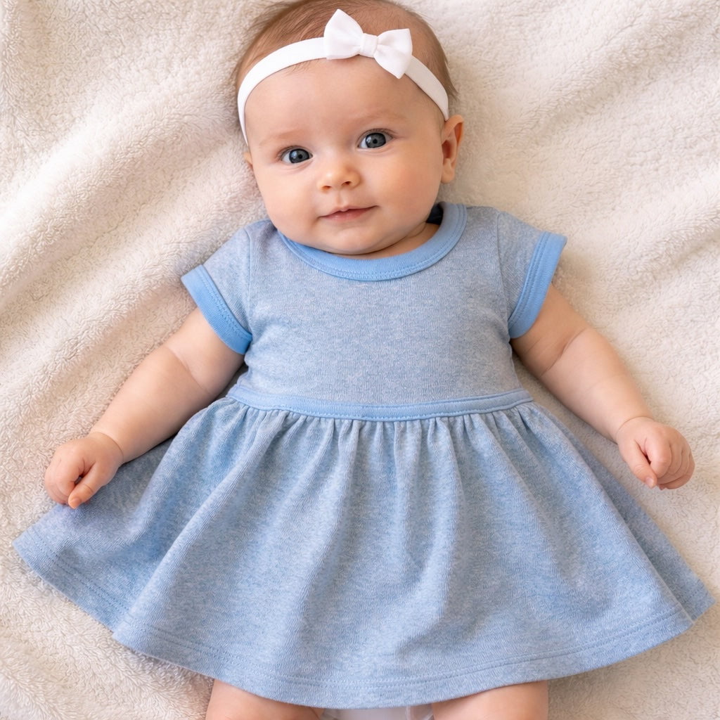 Baby short sleeve twirl dress | periwinkle colorblock finn + emma