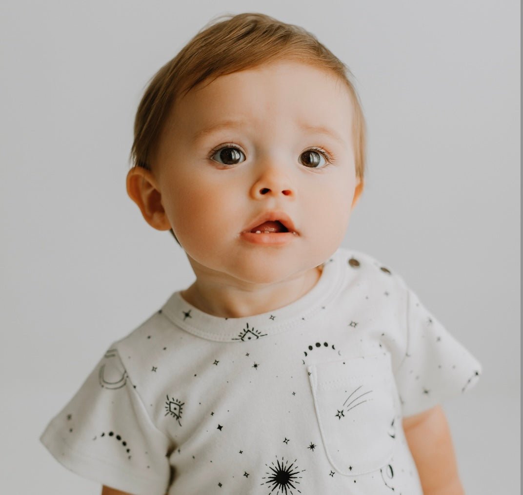 Baby short sleeve romper | celestial finn + emma