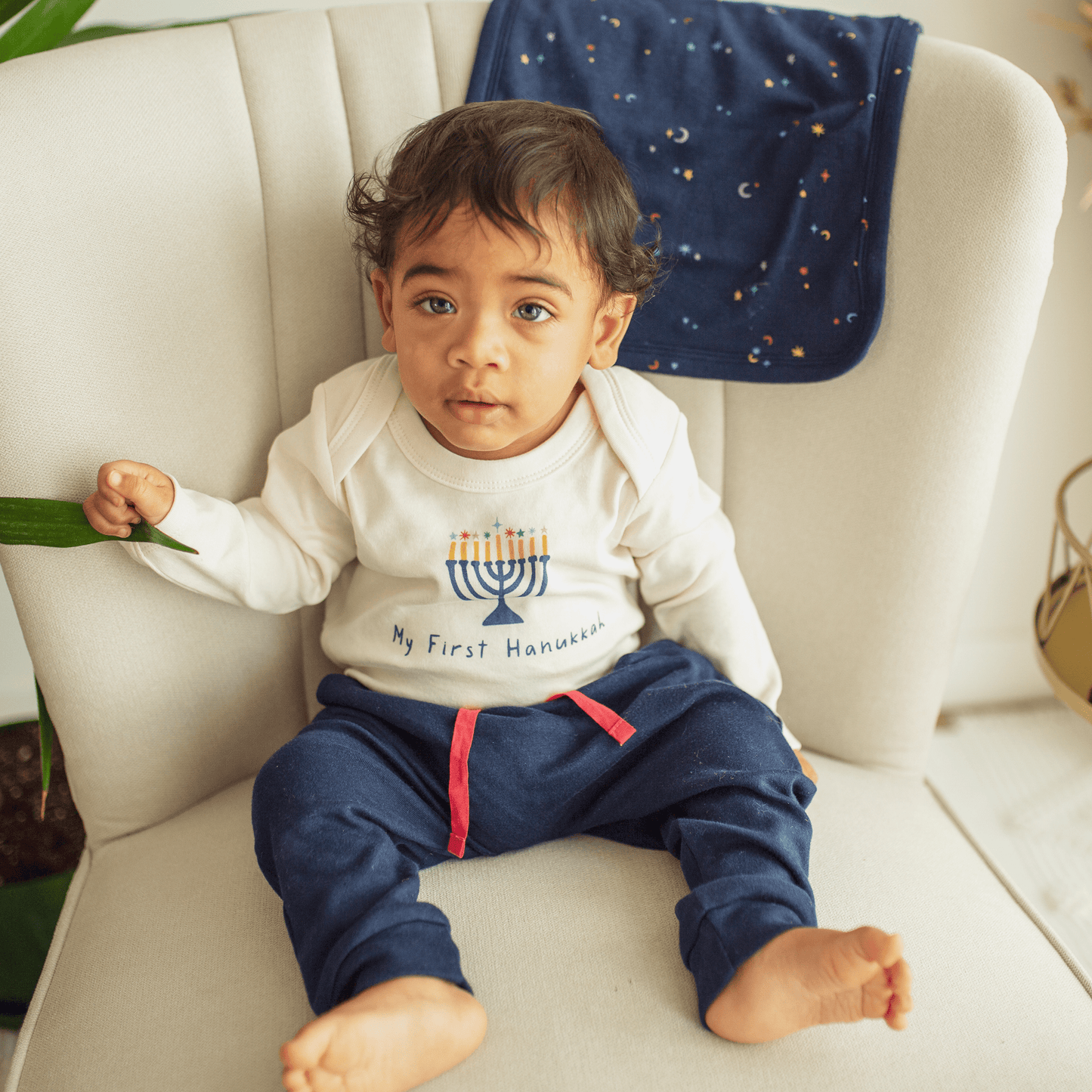 Baby long sleeve graphic bodysuit | my first hanukkah finn + emma
