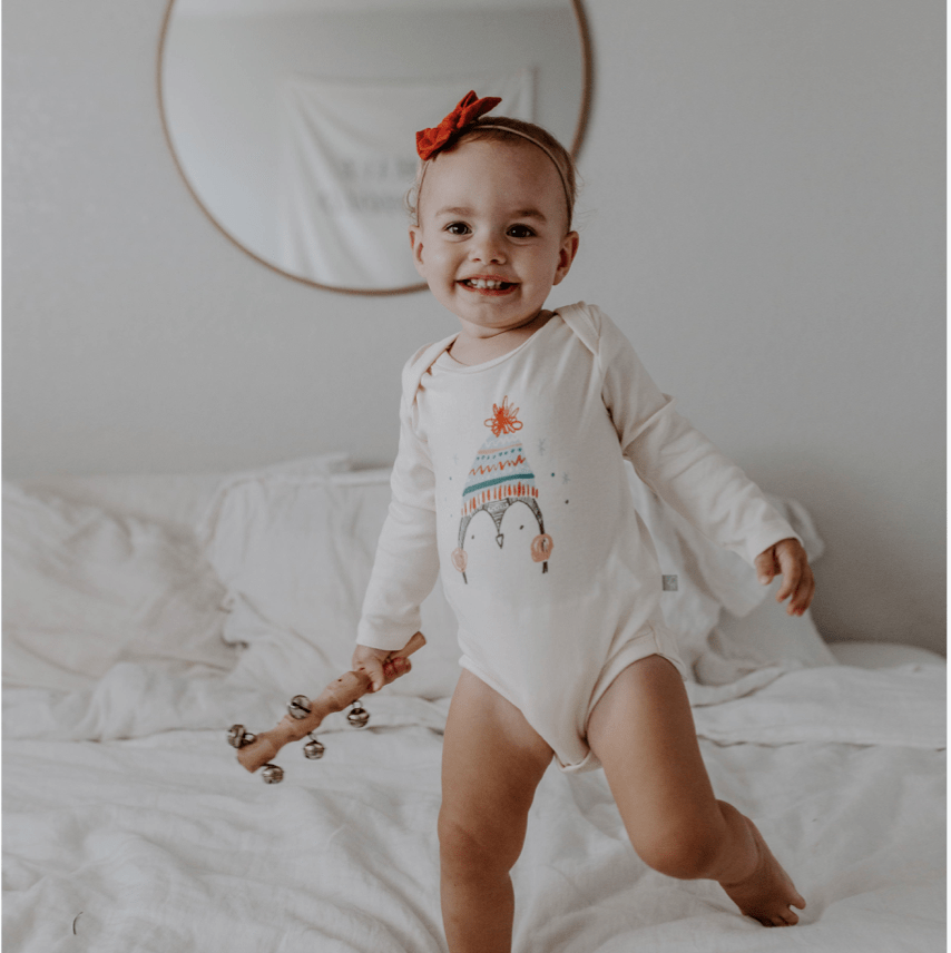 Baby graphic bodysuit | holiday penguin (long sleeve) finn + emma