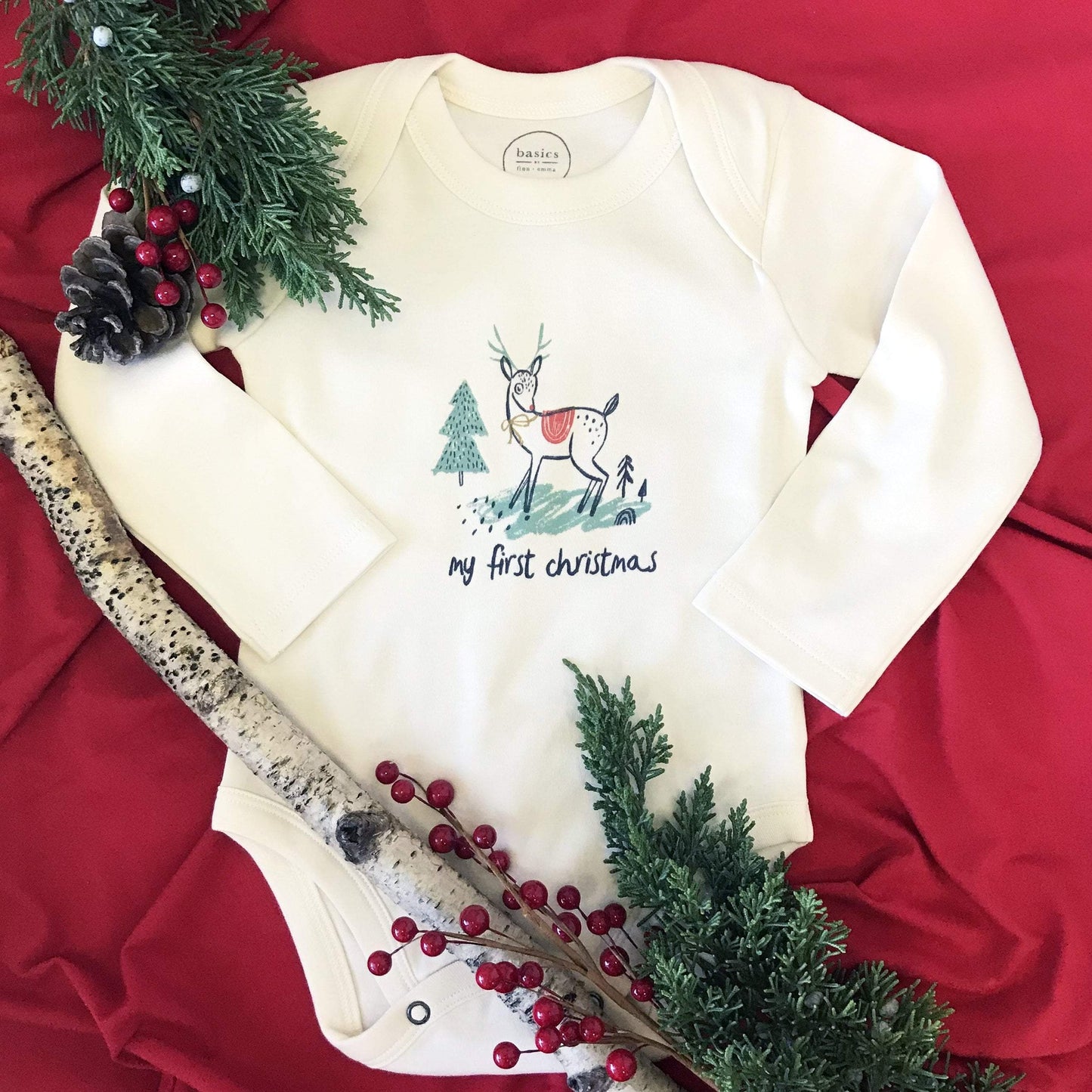 Baby graphic bodysuit | christmas deer (long sleeve) finn + emma