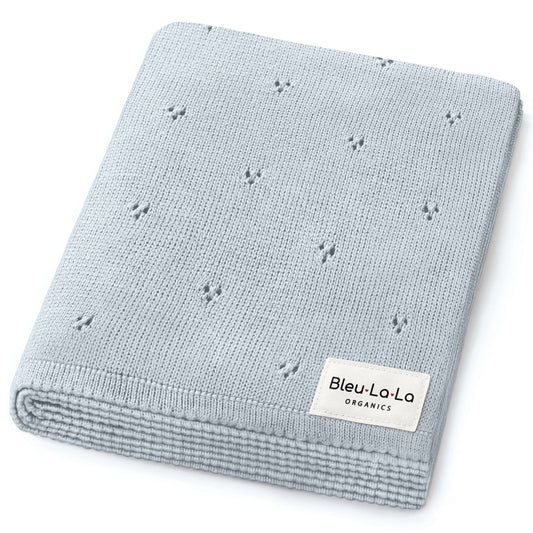 Baby Organic Pointelle Luxury Knit Swaddle Blanket Bleu La La