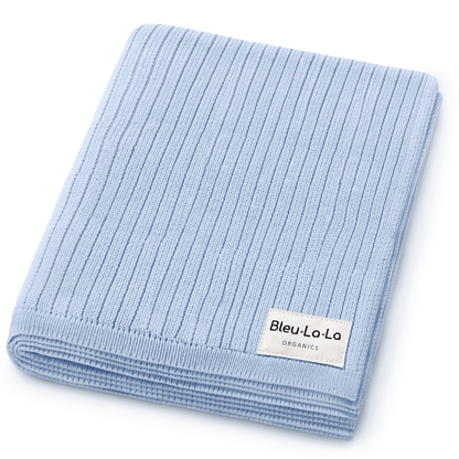 Baby Organic Ribbed Knit Cotton Baby Blanket Bleu La La