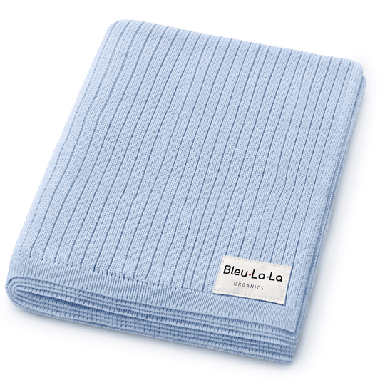 Baby Organic Ribbed Knit Cotton Baby Blanket Bleu La La