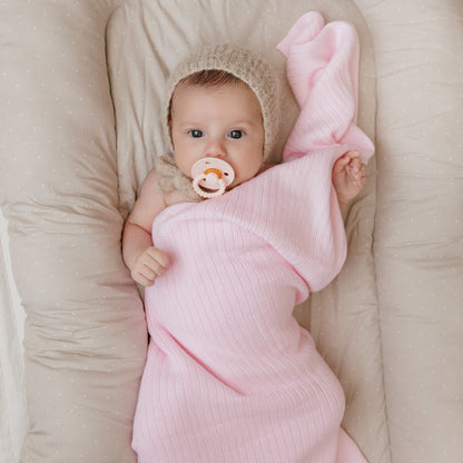 Baby Organic Ribbed Knit Cotton Baby Blanket Bleu La La