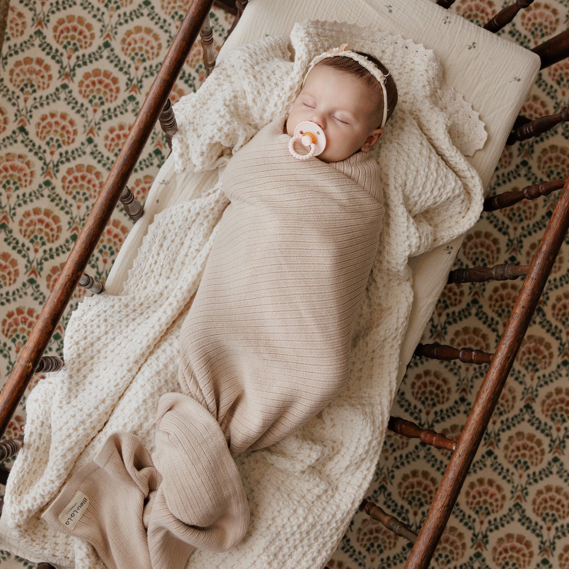 Baby Organic Ribbed Knit Cotton Baby Blanket Bleu La La