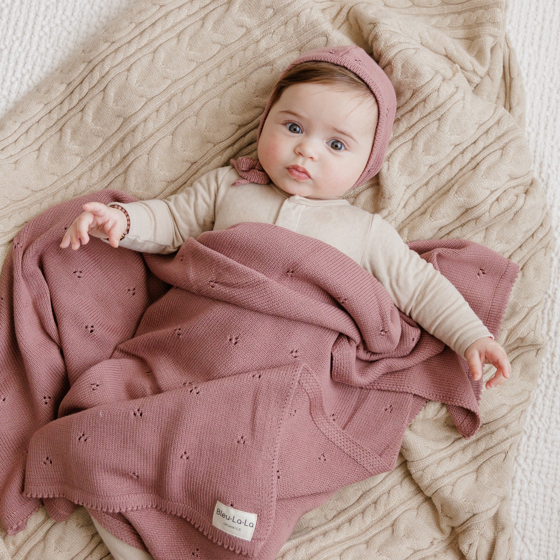 Baby Organic Pointelle Luxury Knit Swaddle Blanket Bleu La La