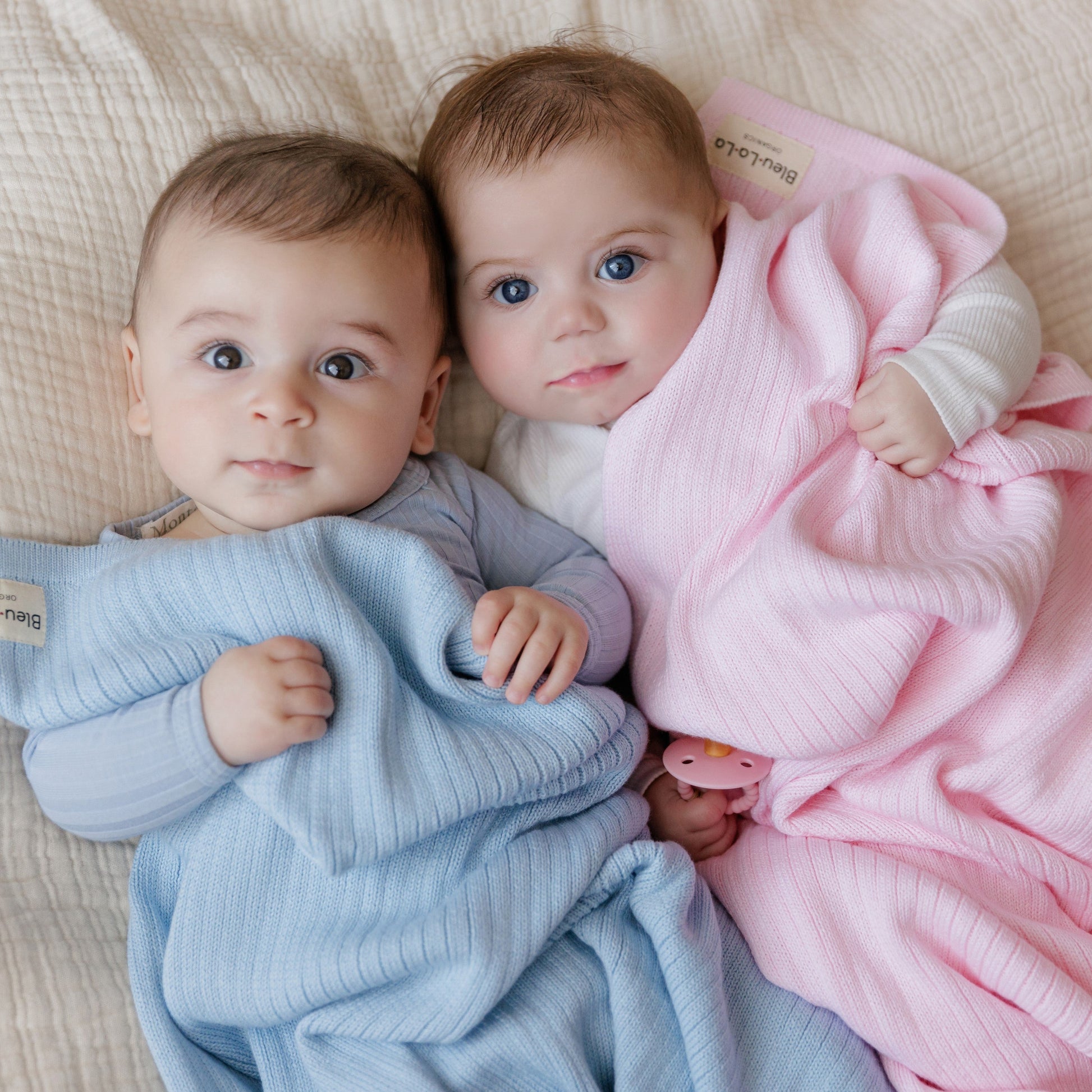 Baby Organic Ribbed Knit Cotton Baby Blanket Bleu La La