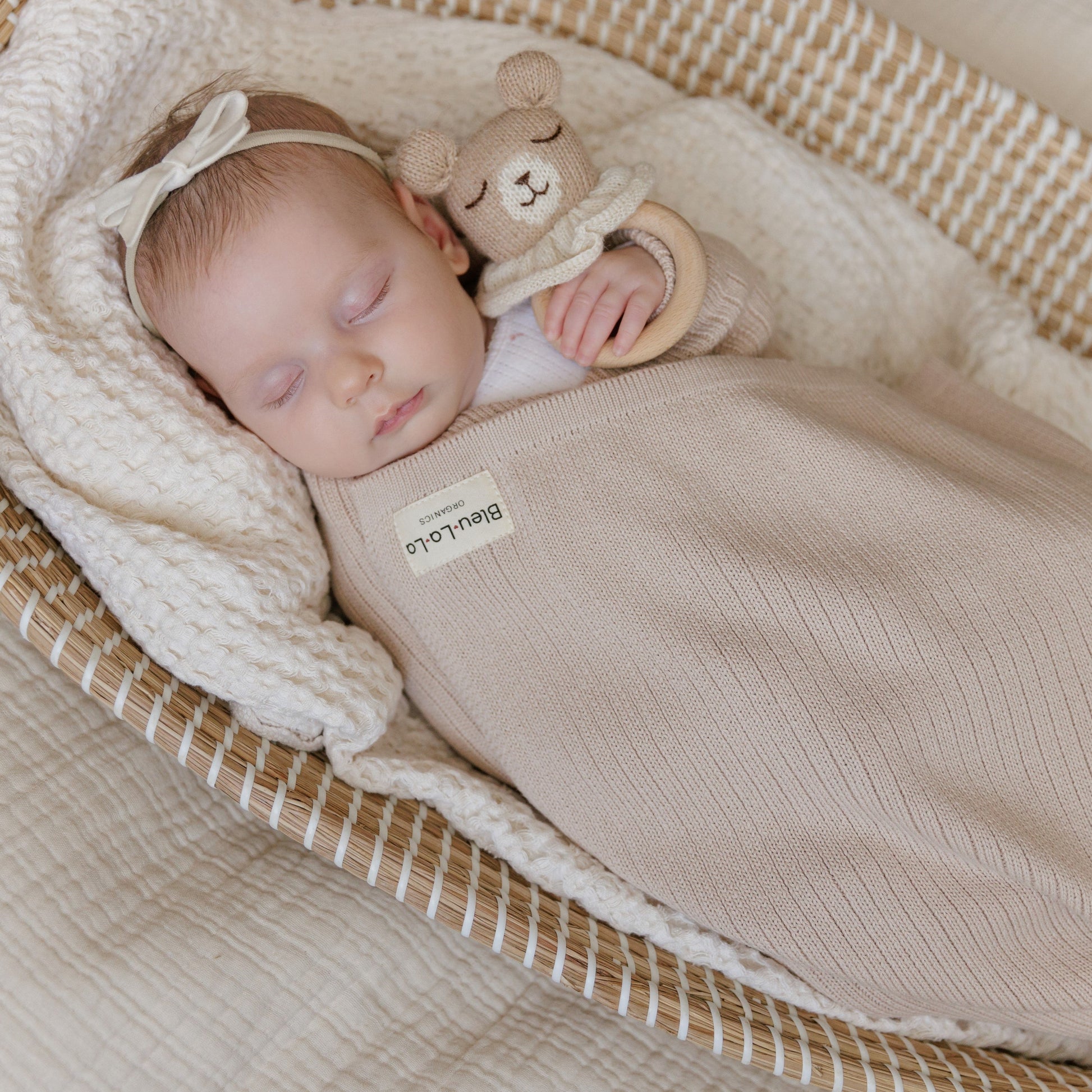 Baby Organic Ribbed Knit Cotton Baby Blanket Bleu La La