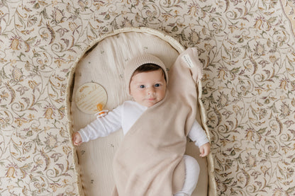 Baby Luxe Collection 100% Organic Cotton Luxury Knit Baby Blanket + Hat Set with Gift Box Bleu La La