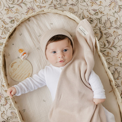 Baby Luxe Collection 100% Organic Cotton Luxury Knit Baby Blanket + Hat Set with Gift Box Bleu La La