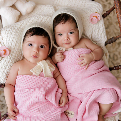 Baby Organic Ribbed Knit Cotton Baby Blanket Bleu La La