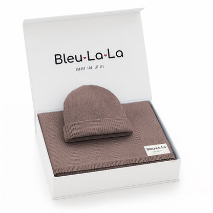Baby Luxe Collection 100% Organic Cotton Luxury Knit Baby Blanket + Hat Set with Gift Box Bleu La La