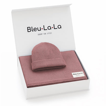 Baby Luxe Collection 100% Organic Cotton Luxury Knit Baby Blanket + Hat Set with Gift Box Bleu La La
