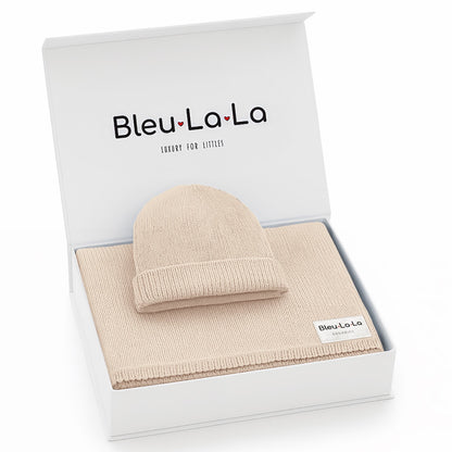 Baby Luxe Collection 100% Organic Cotton Luxury Knit Baby Blanket + Hat Set with Gift Box Bleu La La