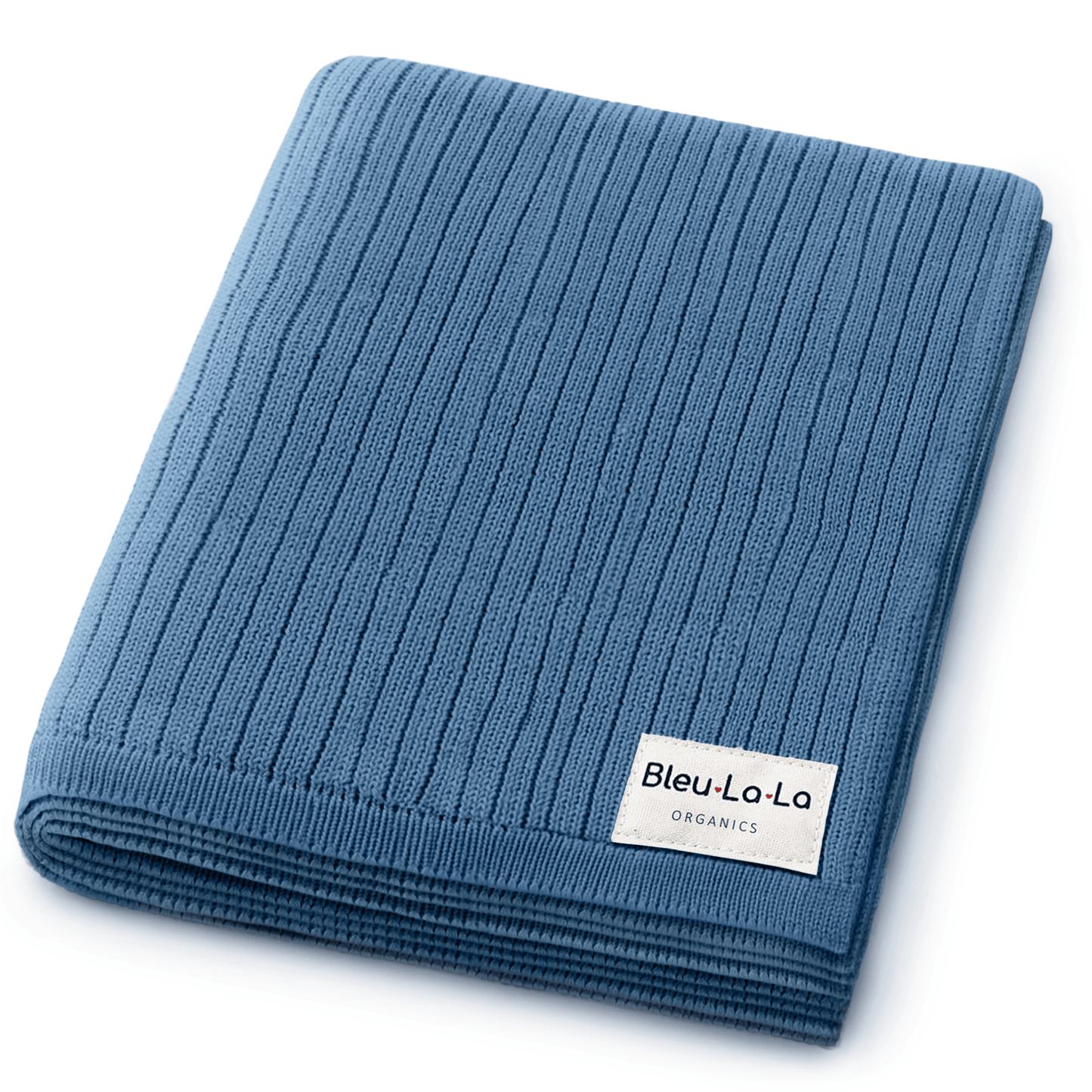 Baby Organic Ribbed Knit Cotton Baby Blanket Bleu La La