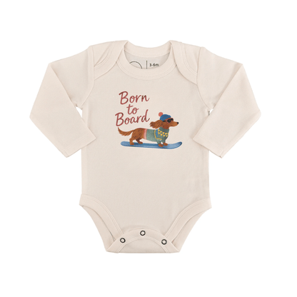 Baby long sleeve graphic bodysuit | born to board finn + emma