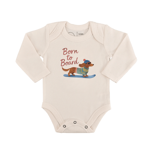 Baby long sleeve graphic bodysuit | born to board finn + emma