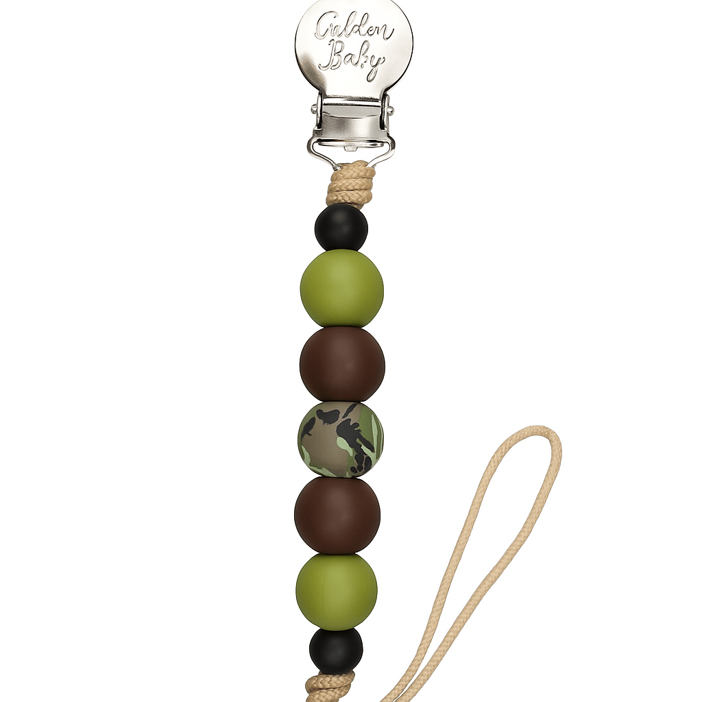 Baby Pacifier Clip I Camo Accent Golden Baby
