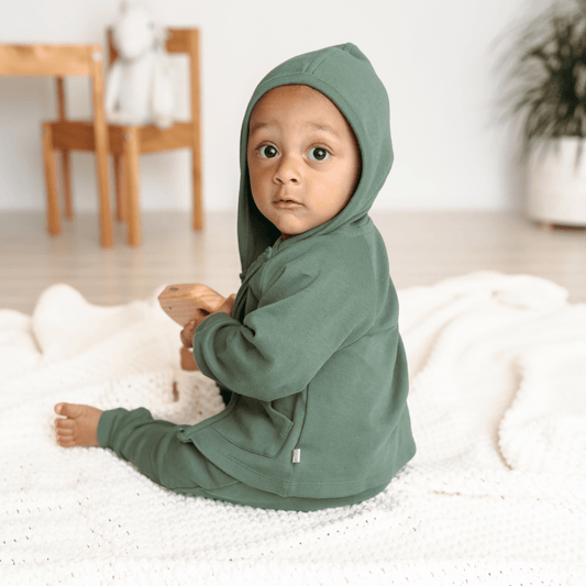 Baby hoodie | basil green finn + emma