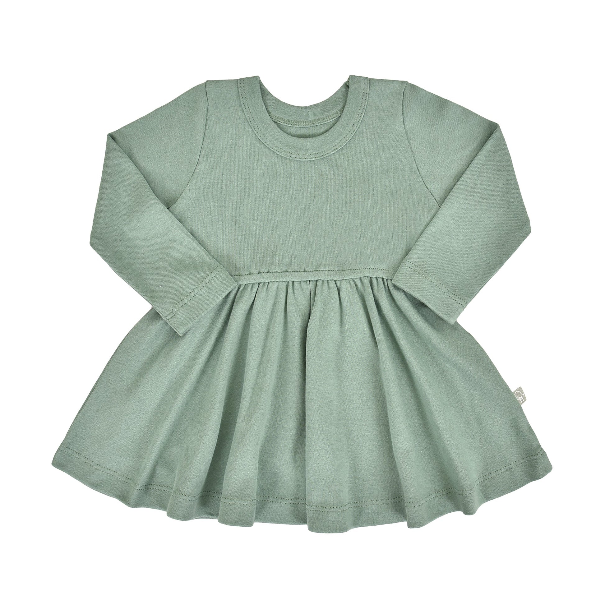 Baby and Toddler Long-Sleeve Twirl Dress - Basil Green| 100% Organic - Finn + Emma Baby and Toddler Long-Sleeve Twirl Dress - Basil Green| 100% Organic - Finn + Emma