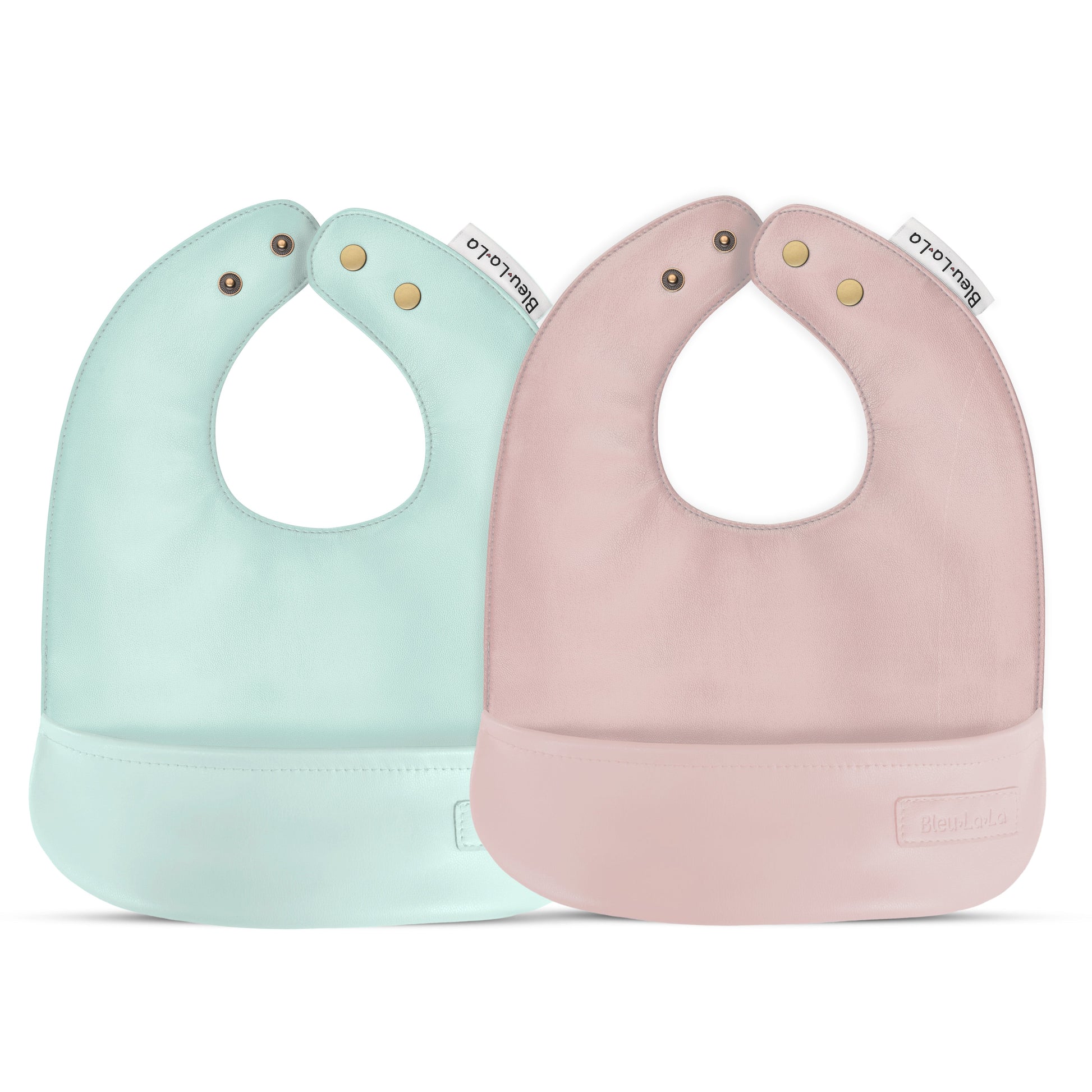 Baby Classic - Set of Soft Vegan Leather Easy Clean Bibs 0-12 Months Bleu La La