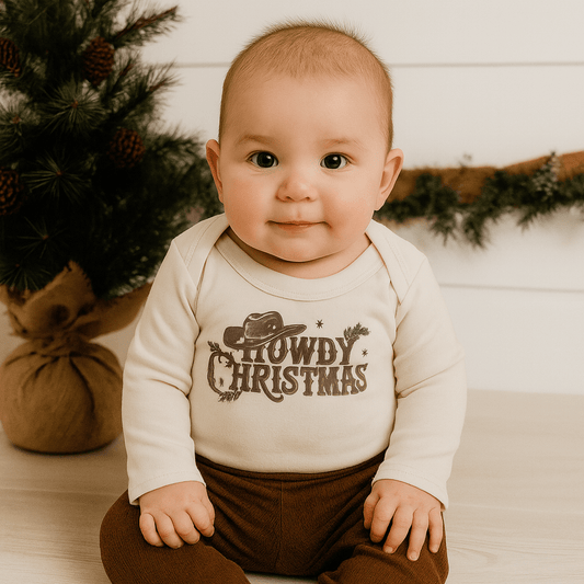 Baby long sleeve graphic bodysuit | howdy christmas finn + emma