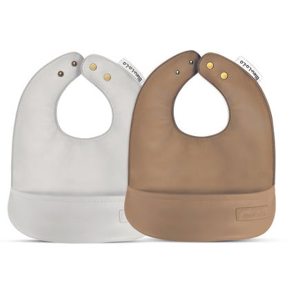 Baby Classic - Set of Soft Vegan Leather Easy Clean Bibs 0-12 Months Bleu La La