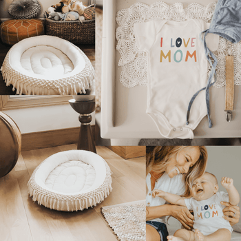 Baby Macrame Lounge Mat & Love Mom Bodysuit Bundle finn + emma