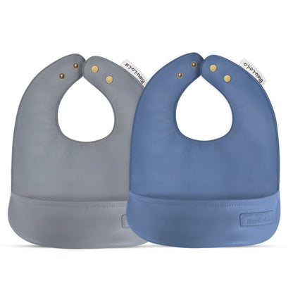 Baby Classic - Set of Soft Vegan Leather Easy Clean Bibs 0-12 Months Bleu La La