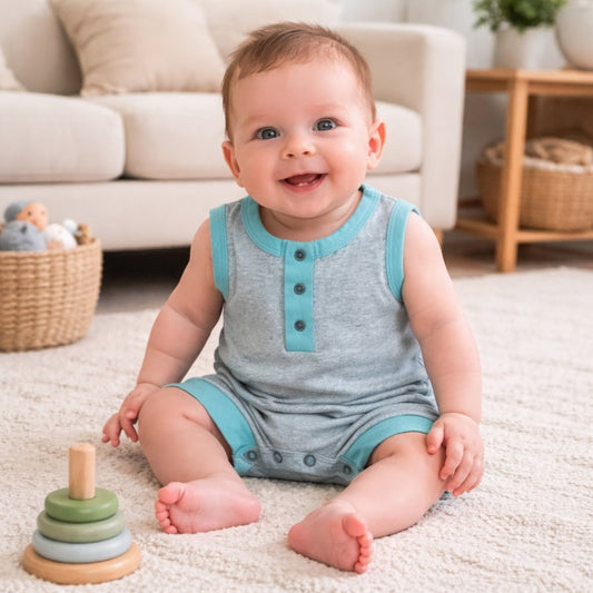 Baby tank romper | vintage aqua colorblock finn + emma