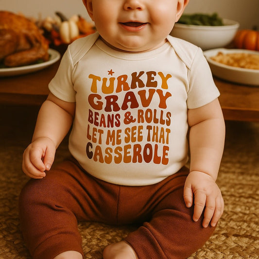 Baby graphic bodysuit | turkey gravy casserole finn + emma