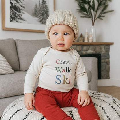 Baby long sleeve graphic bodysuit | crawl walk ski finn + emma