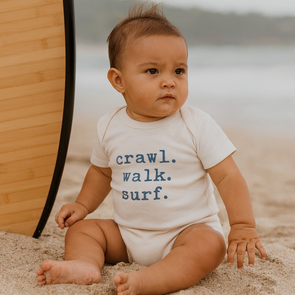 Baby graphic bodysuit | crawl walk surf finn + emma