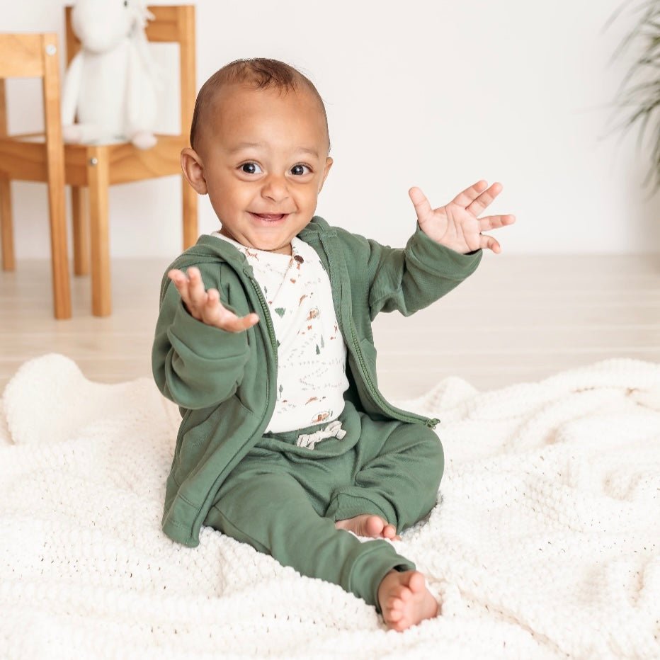 Baby hoodie | basil green finn + emma