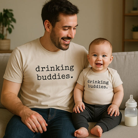 Baby graphic bodysuit | drinking buddies finn + emma