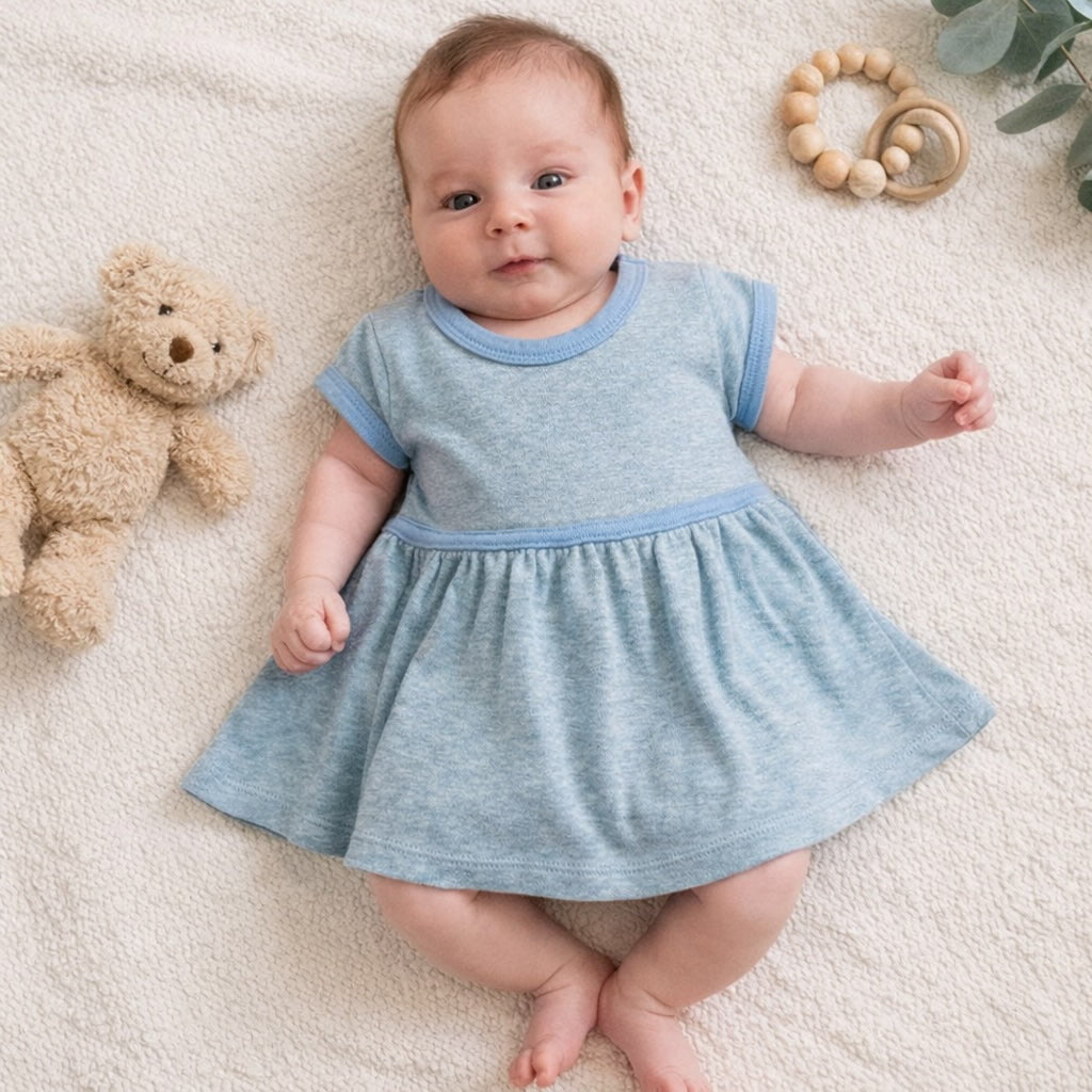 Baby and Toddler Short Sleeve Twirl Dress - Periwinkle Colorblock | 100% Organic