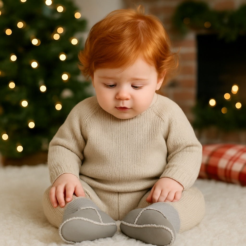 Baby cozy booties | Dove Grey Finn + Emma