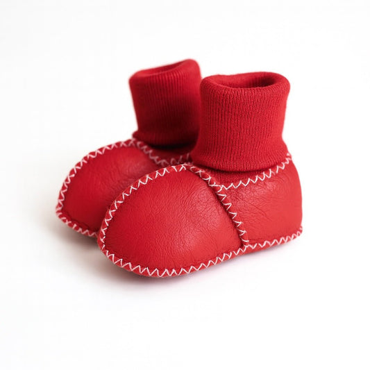 Baby cozy booties| red Finn + Emma