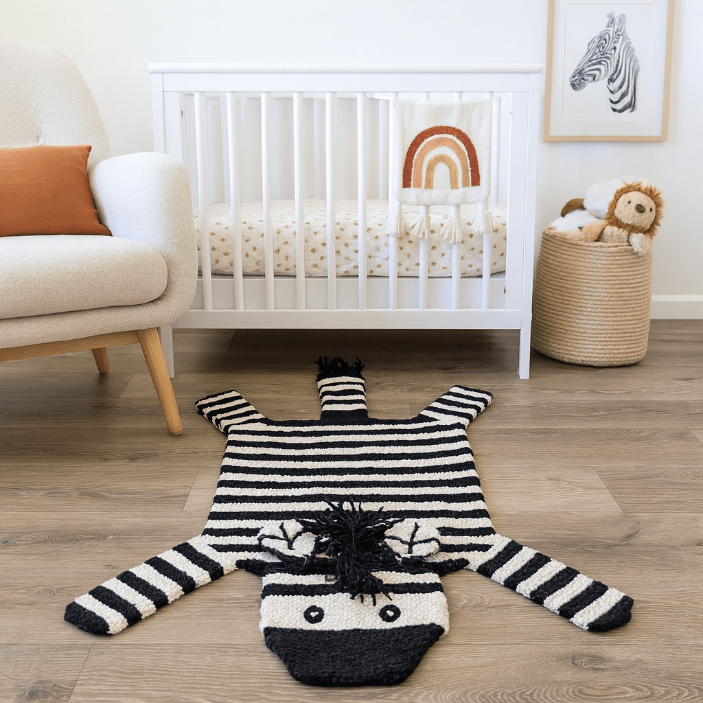 Baby Organic Wool Play Mat + Nursery Rug  | Zebra finn + emma
