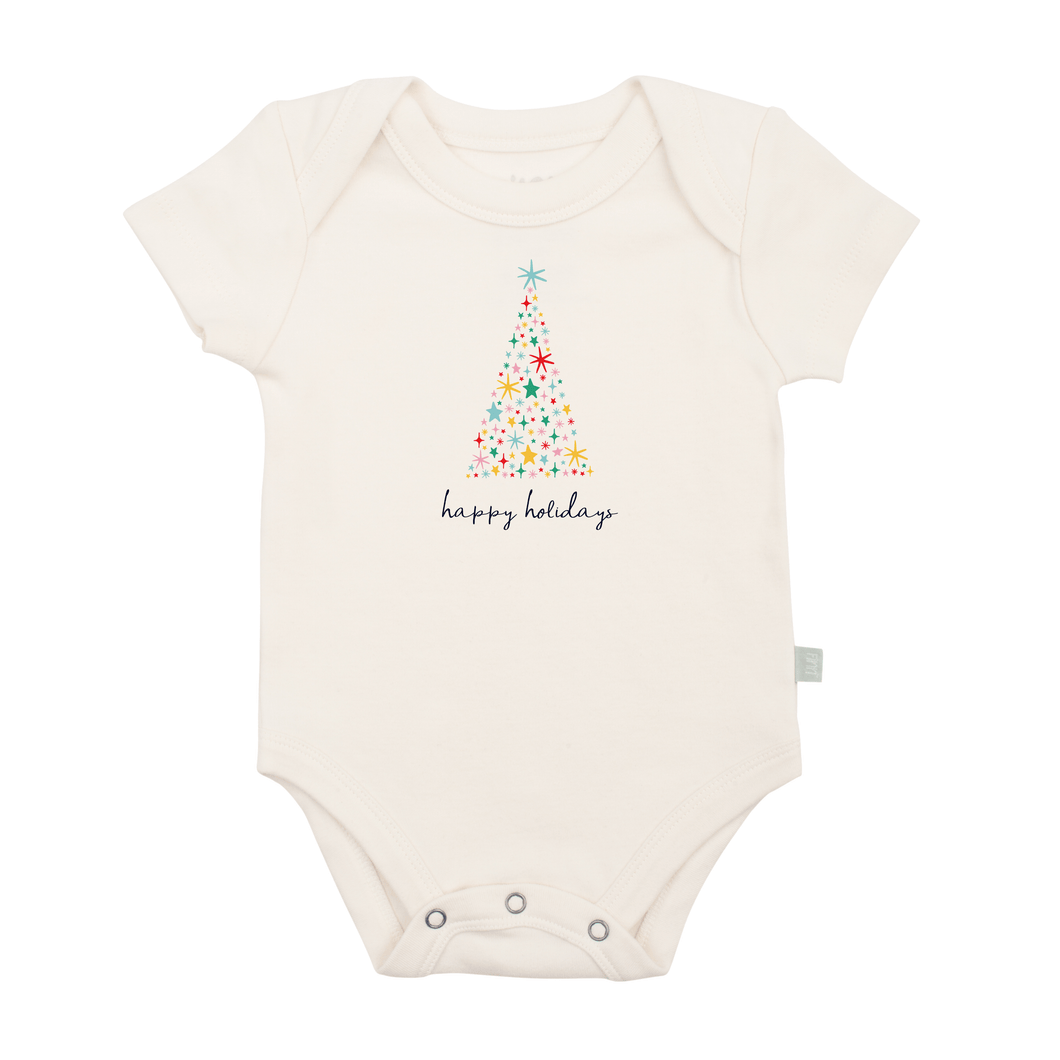 Baby graphic bodysuit | happy holidays tree Finn + Emma