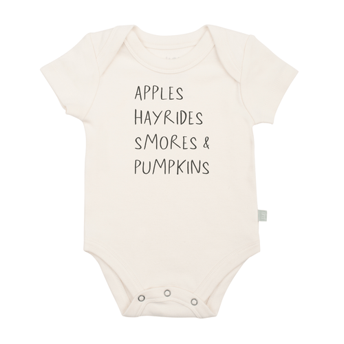 Baby graphic bodysuit | apples hayrides smores finn + emma