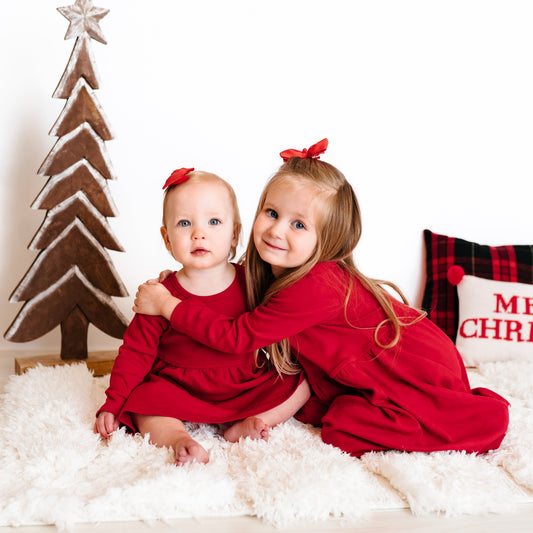 Baby long sleeve twirl dress | scarlet red finn + emma