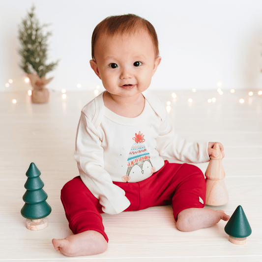Baby long sleeve graphic bodysuit | holiday penguin finn + emma